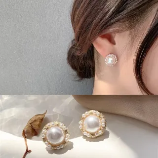 【Emi 艾迷】小香風 法式情懷氣質珍珠滾邊耳環 耳夾 夾式耳環 無耳洞(蚊香盤耳夾)