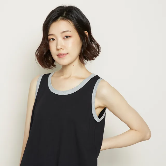 【YVONNE 以旺傢飾】拚色滾邊無袖上衣(黑L)