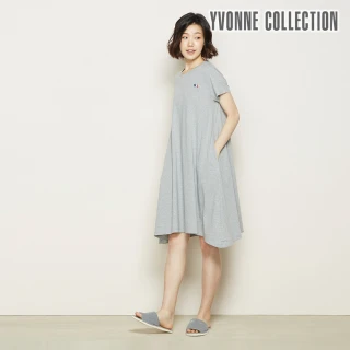 【YVONNE 以旺傢飾】三色梗犬繡花不對稱下擺洋裝(迷霧灰M)