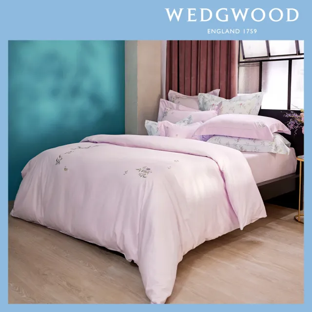 【WEDGWOOD】400織長纖棉刺繡被套枕套組-甜蜜梅果粉紫(加大)