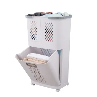 【FL 生活+】50L大容量可提式附輪3槽分類洗衣籃 髒衣籃(YG-072+133/送衣物防染色片-30片)