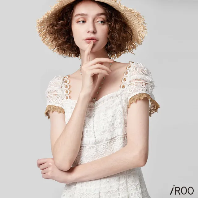 【iROO】白色流蘇蕾絲洋裝
