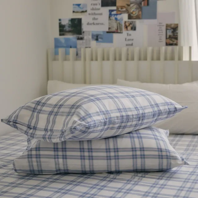 【翔仔居家】長絨棉色織雙層紗枕套床包3件組-藍莓格格(特大)