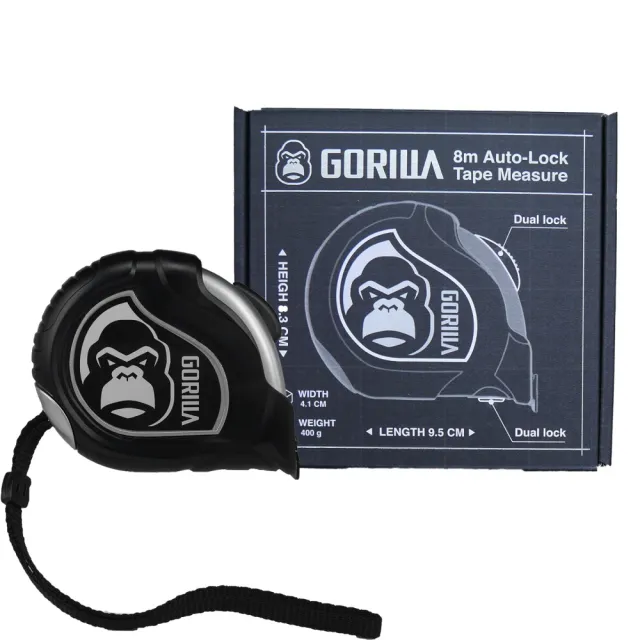 【GORILLA 紳士質人手工具】銀灰雙面8M文公尺捲尺(8公尺自動煞車捲尺)