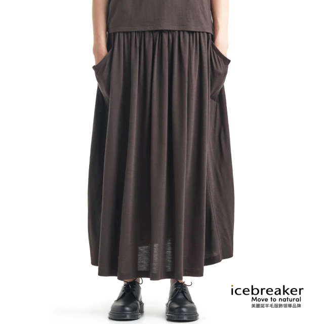 【Icebreaker】女 Cool-Lite 休閒抽繩口袋長裙-TA130-深咖啡(IB0A55YH-224/寬鬆/透氣)