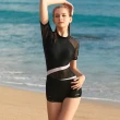 【Heatwave 熱浪】女款連身泳衣 舒適時尚黑色顯瘦短袖平角 連身游泳衣女(82769/M-2XL)
