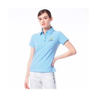 【Jack Nicklaus 金熊】GOLF女款條紋彈性吸濕排汗POLO衫/高爾夫球衫(藍色)