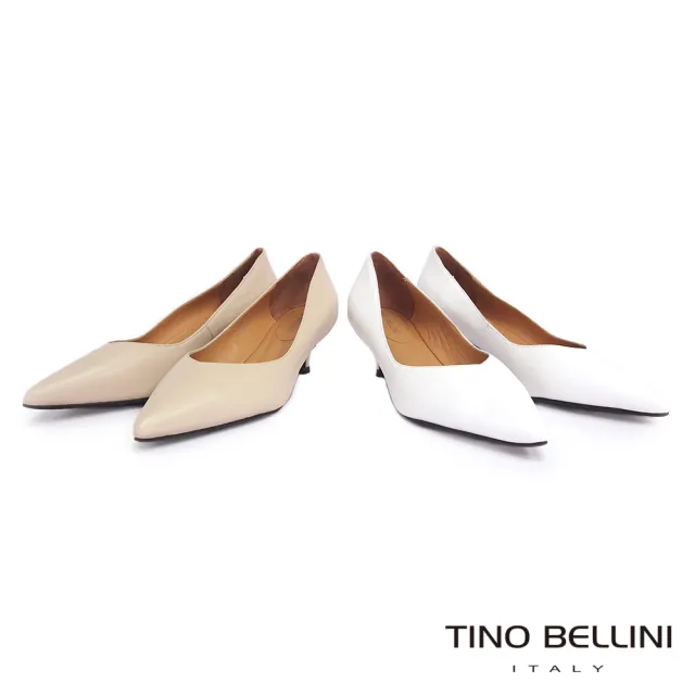 【TINO BELLINI 貝里尼】全羊皮V型鞋口中低跟鞋FCT0019(白)