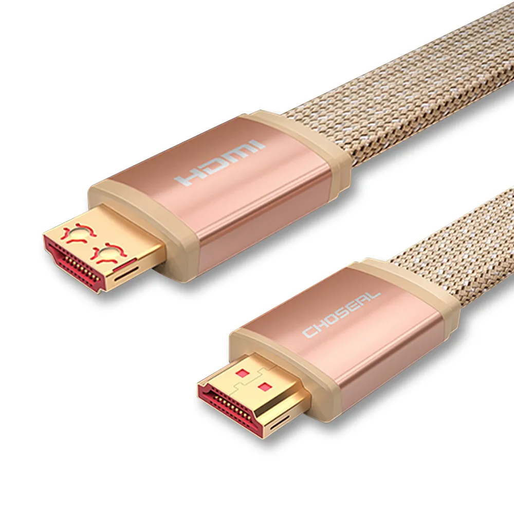 【日本秋葉原】HDMI2.0專利4K高畫質影音傳輸編織扁線 金/1M