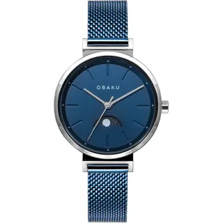 【OBAKU】OBAKU獨特浪漫星月顯示腕錶-藍-32mm(V243LMCLML)