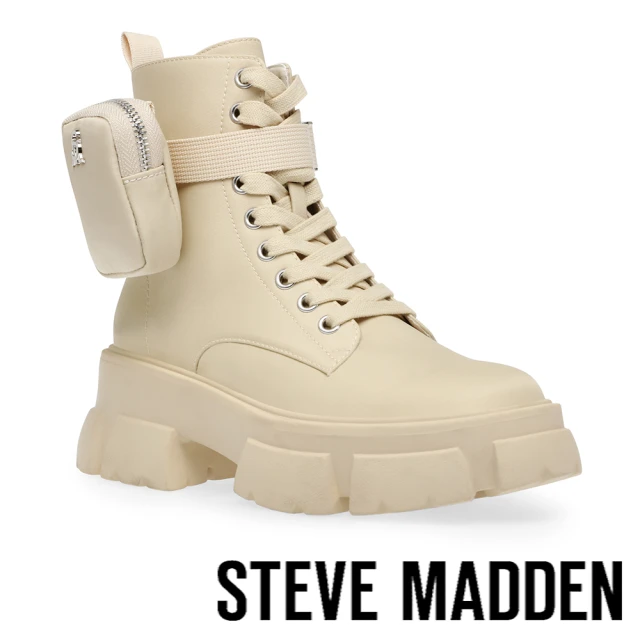 【STEVE MADDEN】TANKER-P 綁帶厚底腳踝包中筒馬丁靴(米杏色)