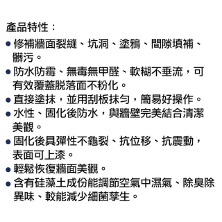 【特力屋】加贈小刮刀硅藻土牆面修補膏 白色 250g
