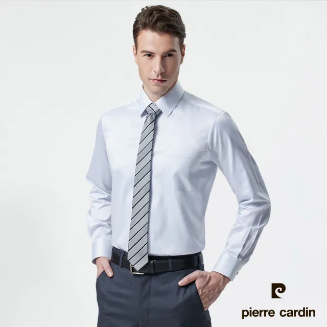 【pierre cardin 皮爾卡登】男襯衫 遠紅外線機能性保暖蓄熱商務休閒條紋長袖襯衫_淺灰細條(62865-92)