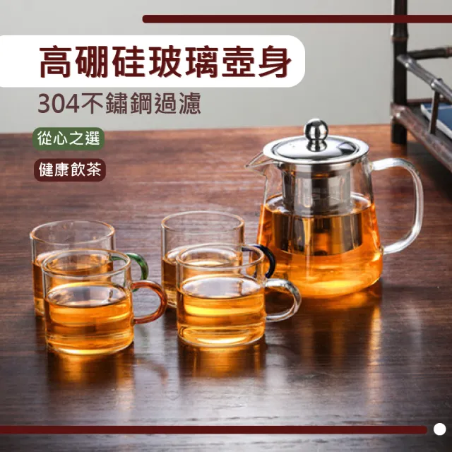 【餐廚用品】耐熱加厚玻璃泡茶壺-550mL(304不鏽鋼 茶具 水壺 咖啡壺 沖茶器 茶水分離)