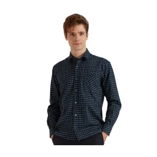 【ROBERTA諾貝達】男裝 冬季限定 保暖織物 高尚藍色格紋長袖厚襯衫(藍)