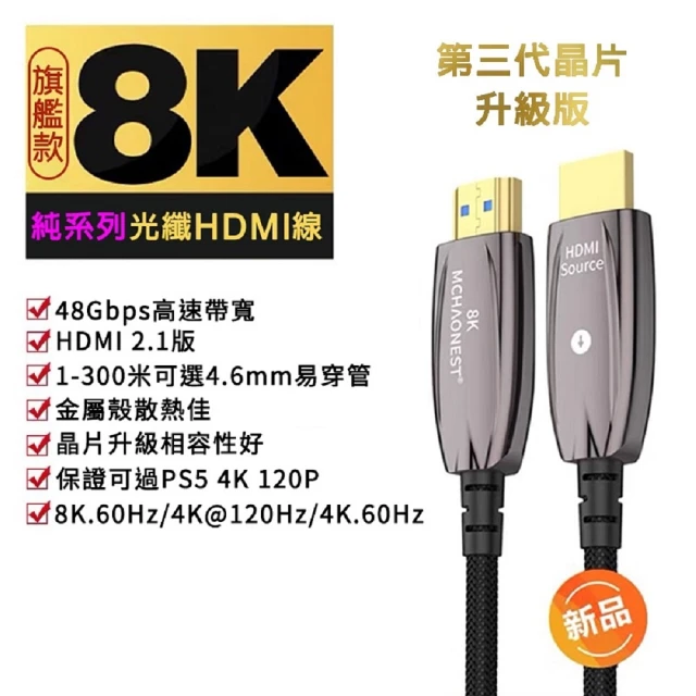 【MCHAONEST 8K旗艦款】5米 2.1版光纖 8K HDMI 可完美支援PS5(8K@60Hz 4K 120P)