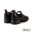 【HERLS】低跟鞋-復古全真皮T字瑪莉珍低跟鞋(黑色)