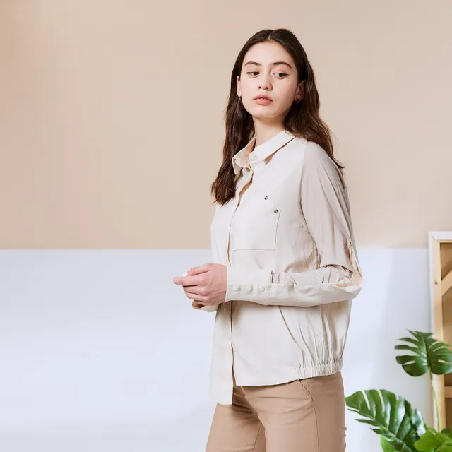 【ICHE 衣哲】Cop.Copine 法國原裝進口不規則落肩拼接造型襯衫上衣