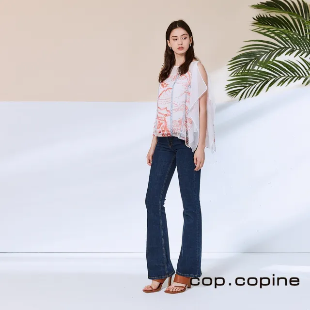 【ICHE 衣哲】Cop.Copine 法國原裝進口不對稱設計印花造型上衣-珍珠白