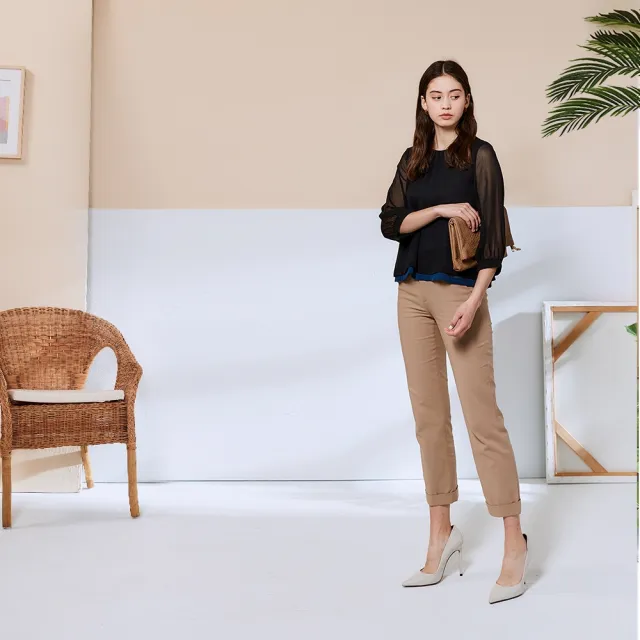 【ICHE 衣哲】Cop.Copine 法國原裝進口後排釦拼接設計飄逸造型上衣