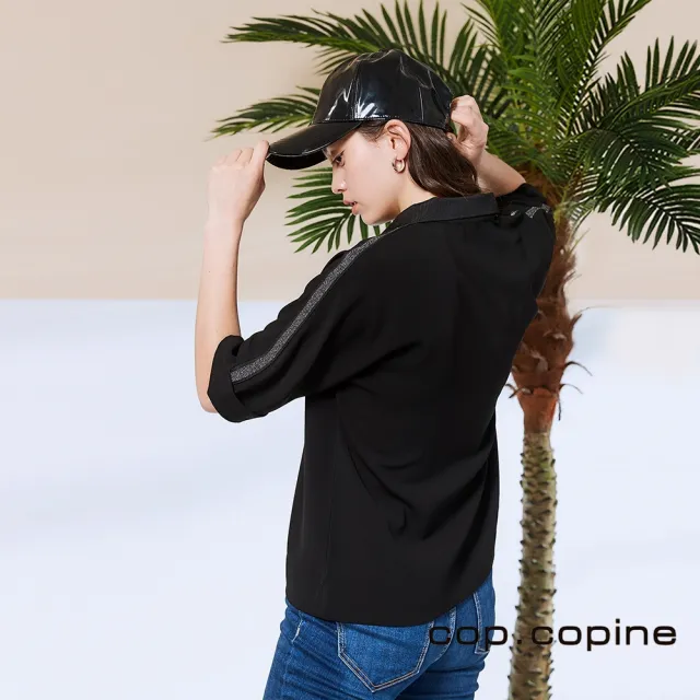【ICHE 衣哲】Cop.Copine 法國原裝進口銀飾拉鍊設計造型上衣-曜黑