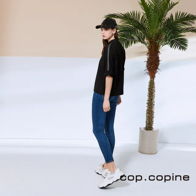 【ICHE 衣哲】Cop.Copine 法國原裝進口銀飾拉鍊設計造型上衣-曜黑