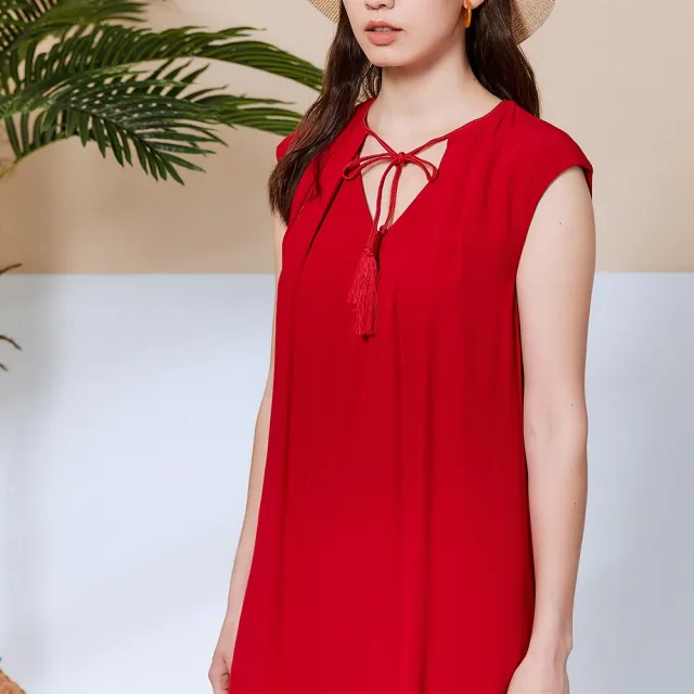 【ICHE 衣哲】Cop.Copine 法國原裝進口簡約流蘇綁帶造型洋裝