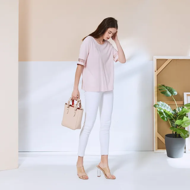 【ICHE 衣哲】Cop.Copine 法國原裝進口簍空設計五分袖造型上衣