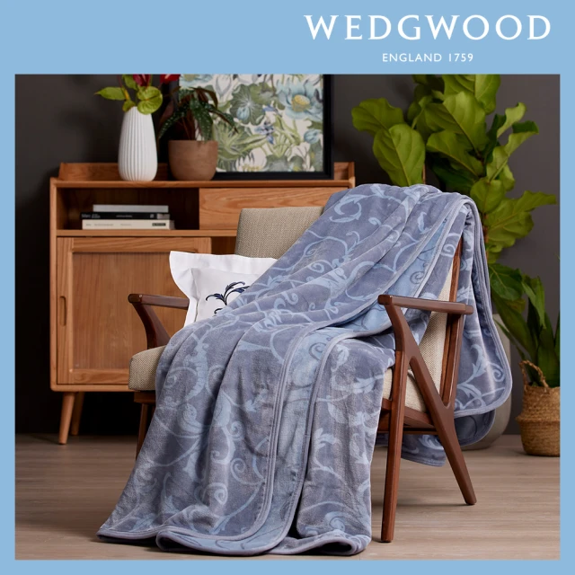 【WEDGWOOD】豐饒之角 超細纖維印花厚毛毯-藍(雙人180x210cm)