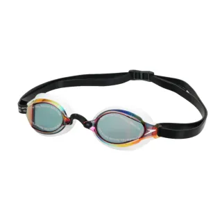 【SPEEDO】成人競技鏡面泳鏡-日本製 抗UV 防霧 蛙鏡 游泳 戲水 白黑黃(SD810897B586N)