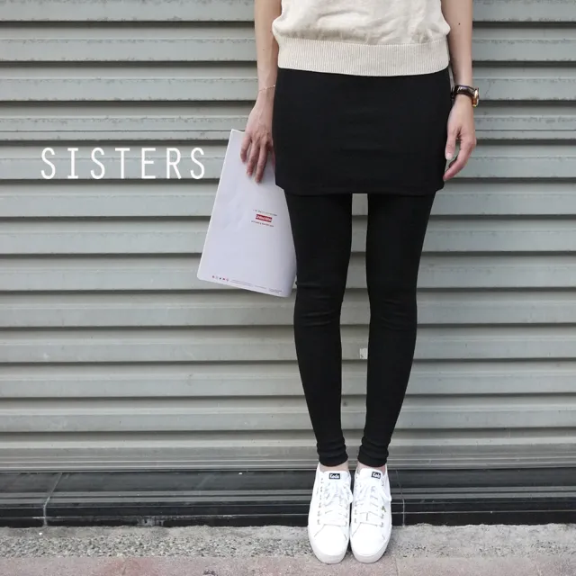 【SISTERS】現貨MIT顯瘦單品!假兩件短裙內搭褲 長褲(冬新品/女長褲/台灣製/抗溫差/褲裙/內搭褲/顯瘦)