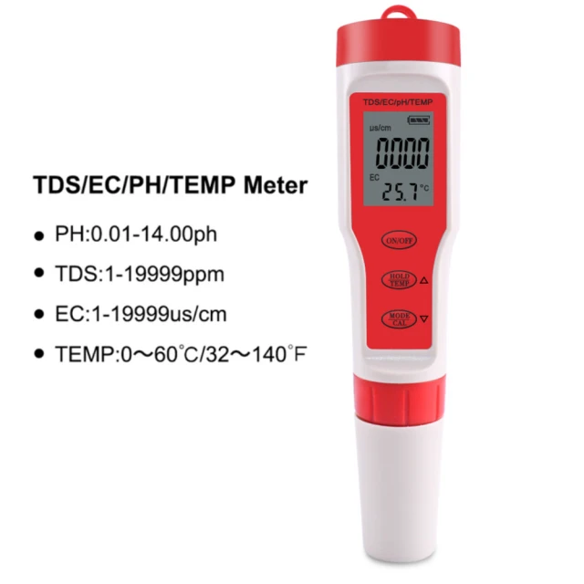 專業級土壤EC值（電導度）檢測 PH/TDS/EC/TEMP四合一測試筆