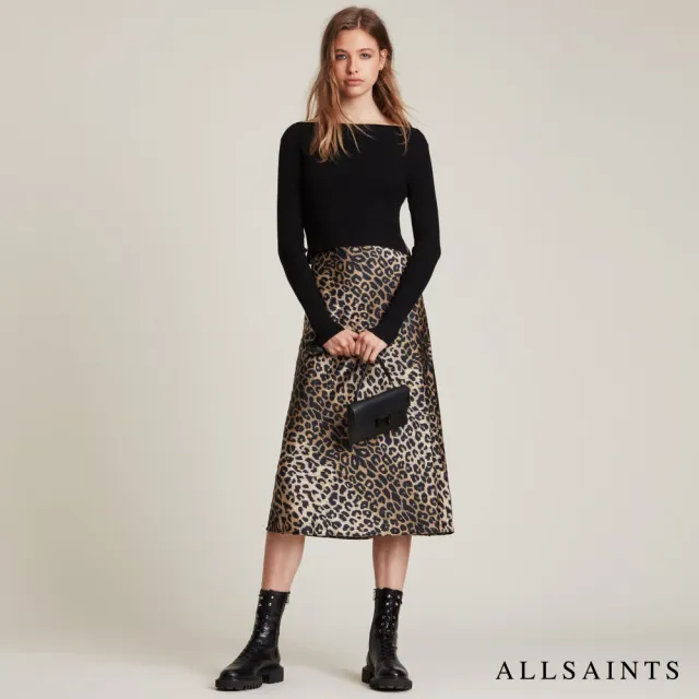 【ALLSAINTS】HERA 率性豹紋兩件式中長版連身裙-常規版型 WD220U(修身版型)