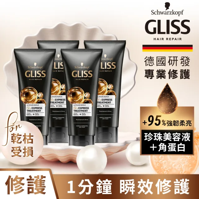 【施華蔻】Gliss黑珍珠極致賦活修護1分鐘髮膜 200mlx4入組