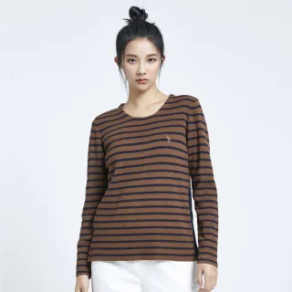 【SOMETHING】女裝 條紋側邊開叉長袖線衫(暗咖啡)