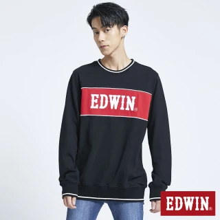【EDWIN】男裝 配色LOGO剪接衛衣(黑色)