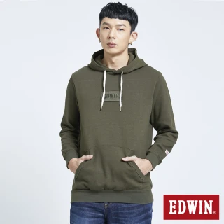 【EDWIN】男裝 BOX繡花長袖連帽T恤(橄欖綠)