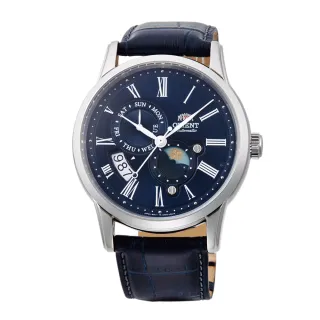 【ORIENT 東方錶】ORIENT 東方錶 SUN&MOON系列 日月相錶 皮帶款 藍色-42.5mm(RA-AK0011D)