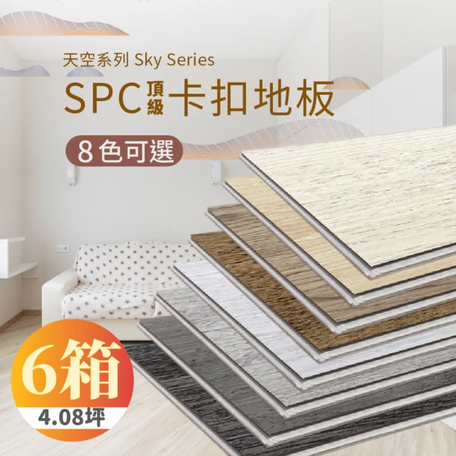 【踏石科技地板】SPC防水耐磨石塑地板 6箱(60片約4.08坪 木紋卡扣式 厚5.5mm)