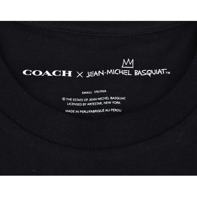 【COACH】COACH X Jean-Michel Basquiat聯名款C字刺繡LOGO刺繡塗鴉風格純棉圓領短袖T恤(黑)