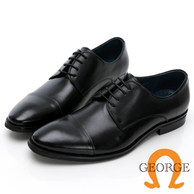 【GEORGE 喬治皮鞋】經典系列 牛皮橫飾漸層刷色綁帶紳士鞋 -黑 115010CZ