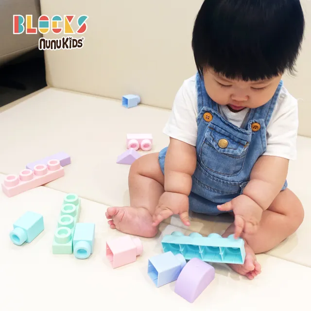 【nunuBLOCKS】益智收納馬卡龍軟積木 43pcs(贈滑輪推車箱)