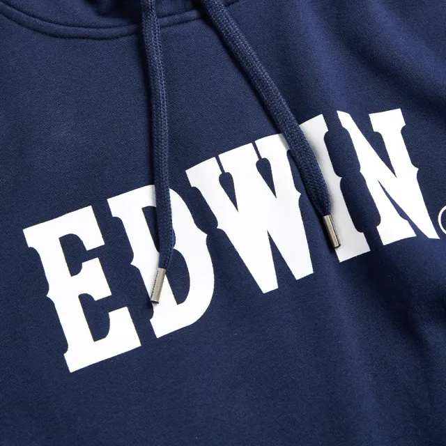 【EDWIN】女裝 LOGO連帽T恤(丈青色)