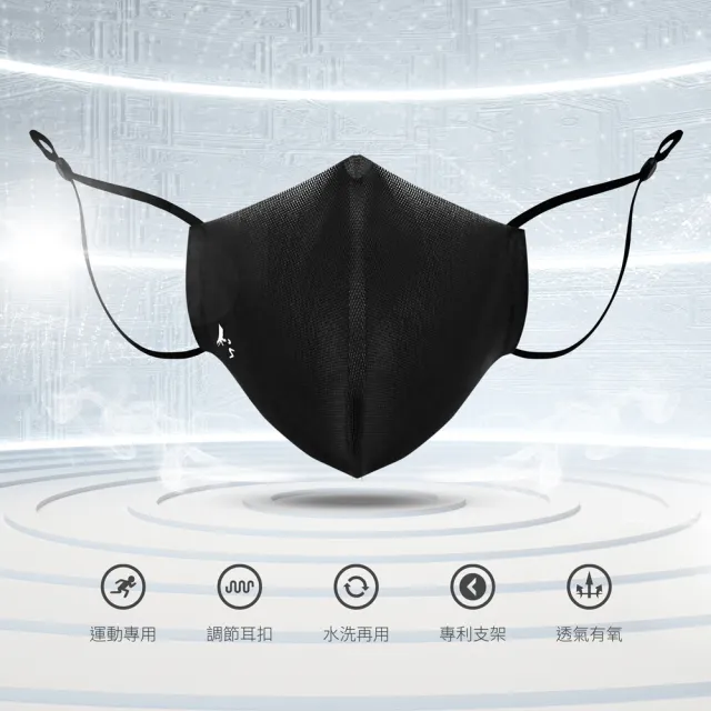 【K’s 凱恩絲】專利3D立體超有氧運動口罩-2入組(輕透薄支架設計、流汗不淹水不悶熱、可耐水洗重複使用)