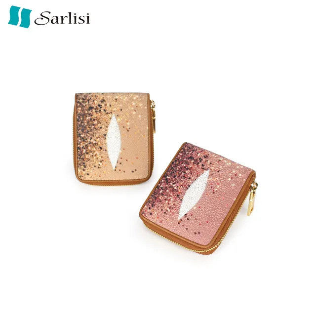 【Sarlisi】泰國進口新款真皮包包 零錢包珍珠魚皮錢包女式短款拉鏈短夾小眾手拿包
