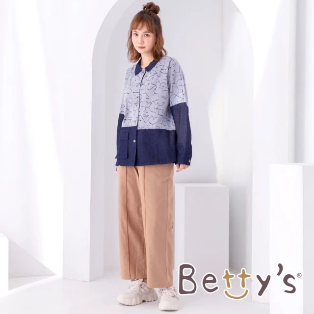 【betty’s 貝蒂思】撞色線條低褲檔寬版褲(深卡其)