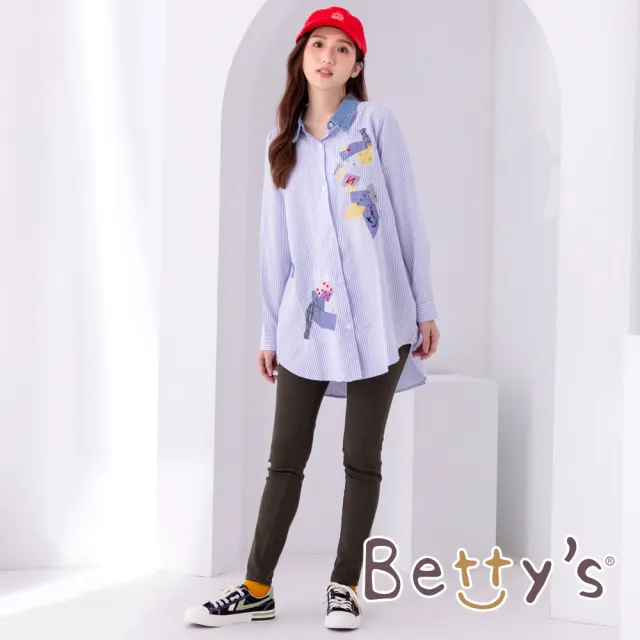 【betty’s 貝蒂思】牛仔領繡線長板襯衫(淺藍)