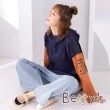 【betty’s 貝蒂思】印花拼接格紋連帽T-shirt(深藍)