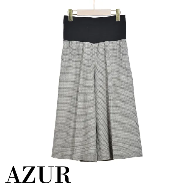 【AZUR】百搭格紋寬高腰顯瘦拼接寬褲-2色