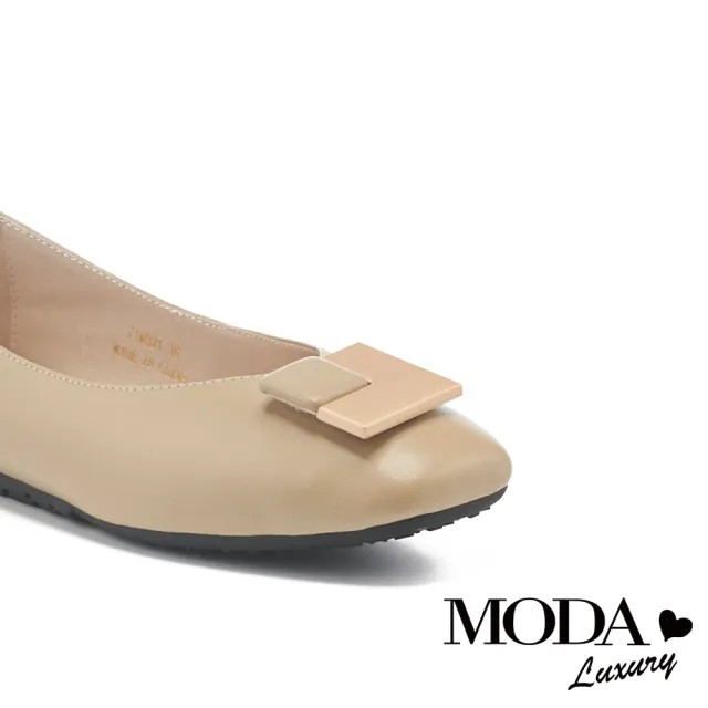 【MODA Luxury】時尚雙色方釦全真皮方頭低跟鞋(綠)